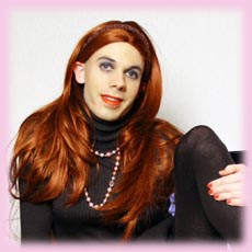 redheaded crossdresser with pearl necklace